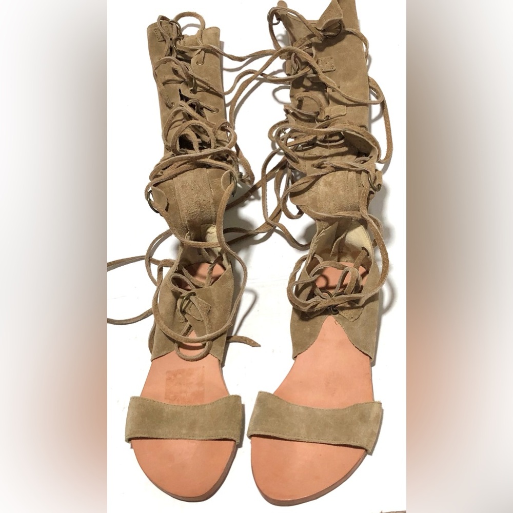 Free People Tan Suede Lace-Up Gladiator Sandals